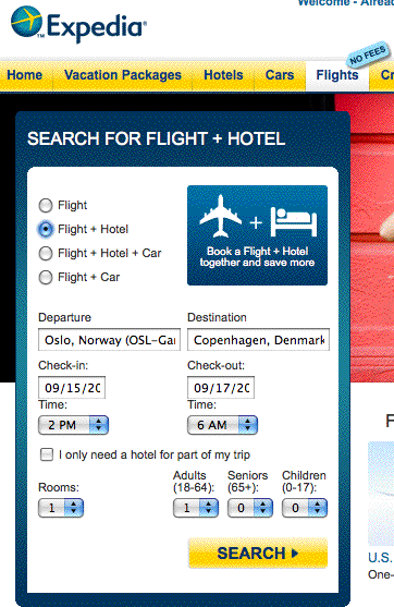 A single field search box wouldn’t make sense for travel sites like Expedia.com.